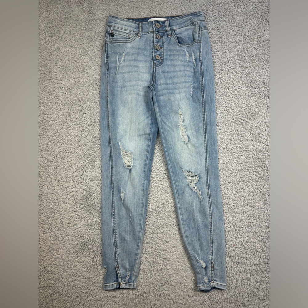 Kancan Jeans Womens 1 Skinny Light Wash Distressed Holes Casual Night Out Party